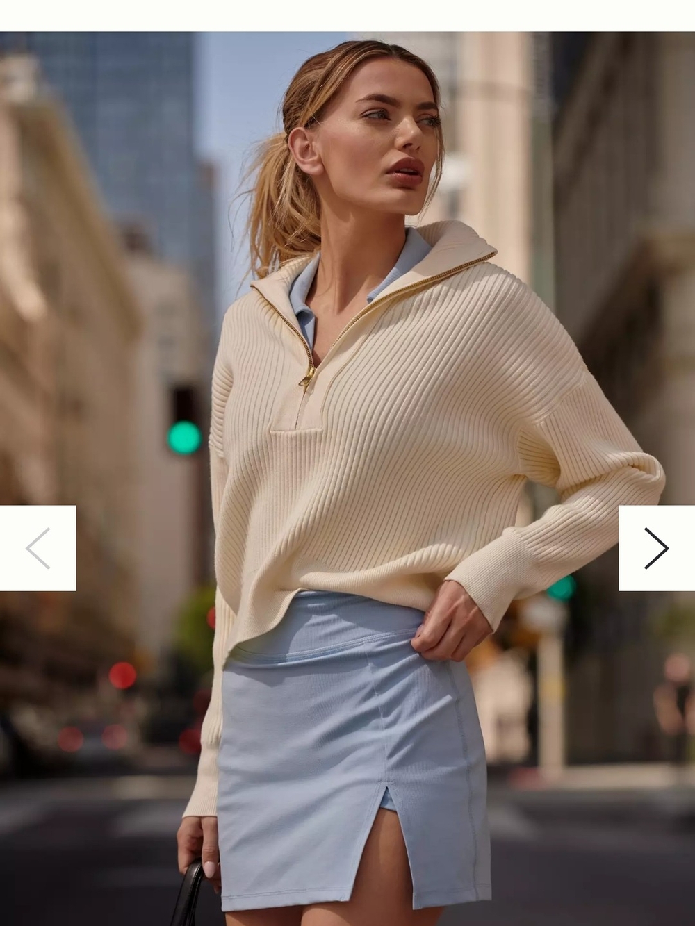 $148 Varley Jane Half-Zip Knit Sweater Cream Ribbed Turtleneck